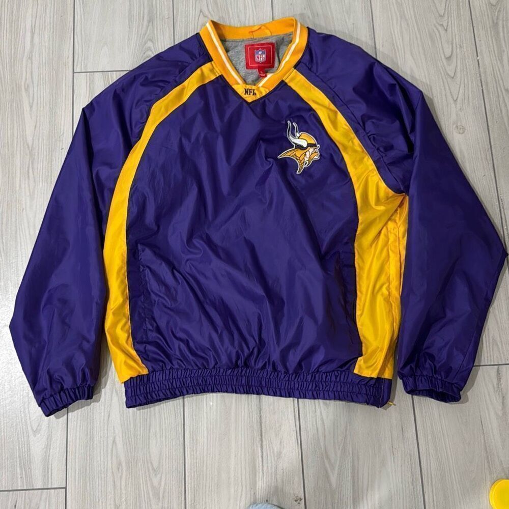 MInnesota Vikings NFL Embroidered Logo Pull Over Windbreaker Jacket Size Large E